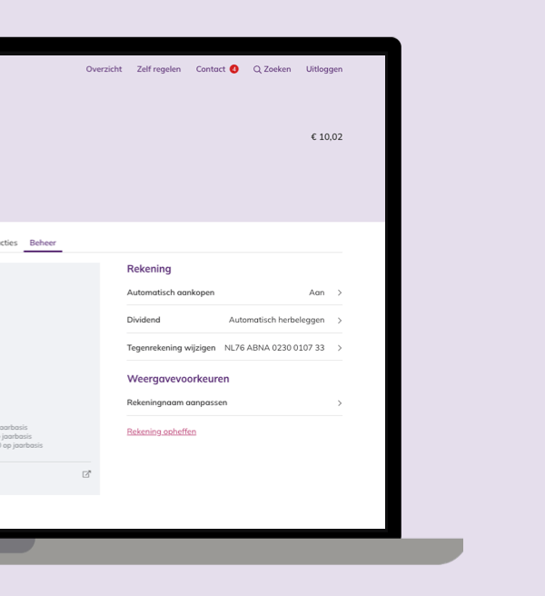 Schermafbeelding van beleggingsrekening opzeggen
